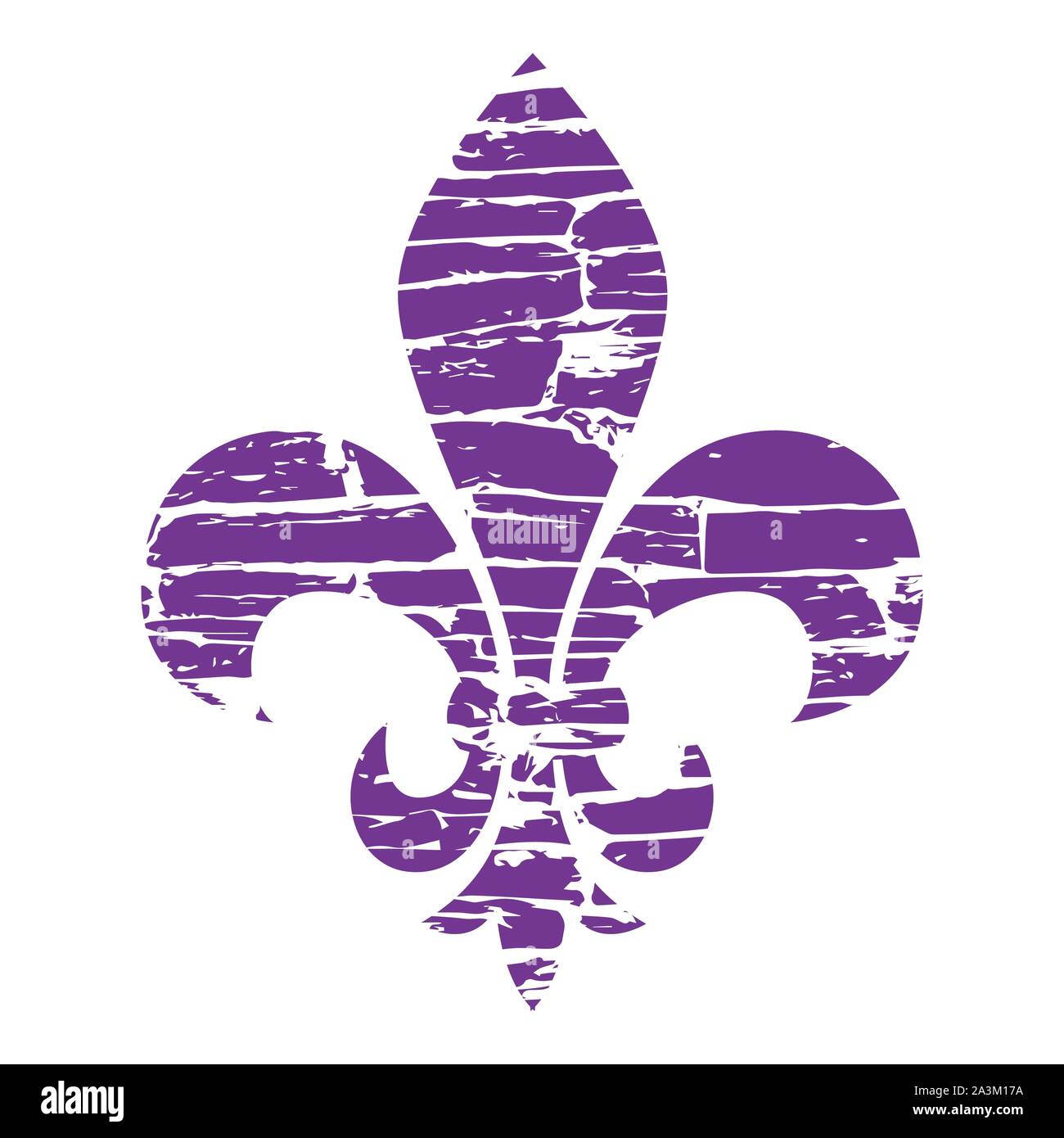 Fleur de Lis. Heraldische Lilie. Mardi Gras Symbol. Grunge Hintergrund violett Stock Vektor