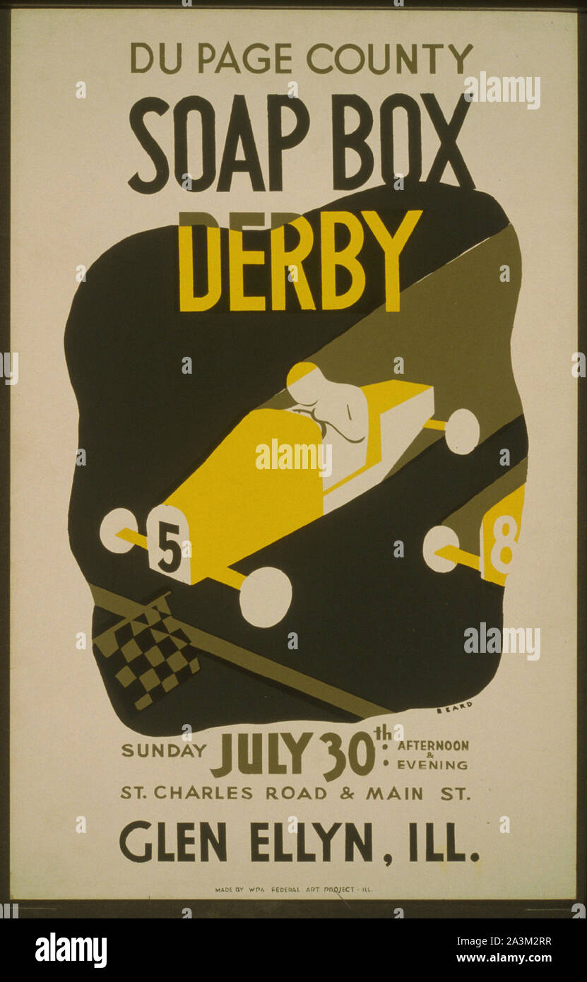 Soap Box Car Derby - Arbeitsfortschritt Verwaltung - Federal Art Project - Vintage Poster Stockfoto