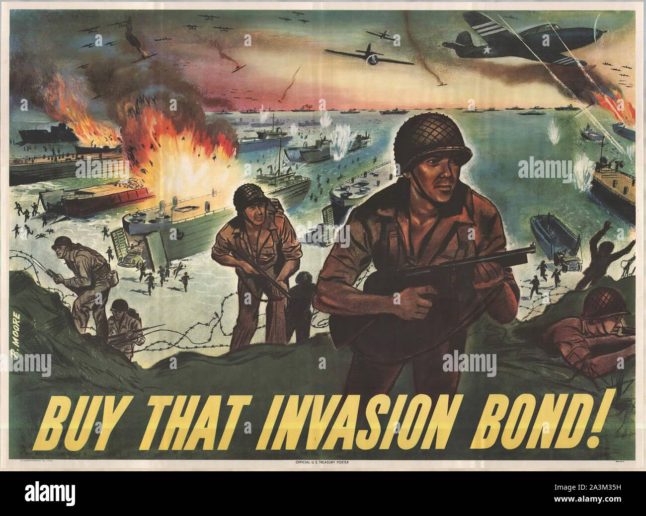 Kaufen, dass die Invasion Bond! Normandie Invasion - Vintage US-Propaganda Poster Stockfoto