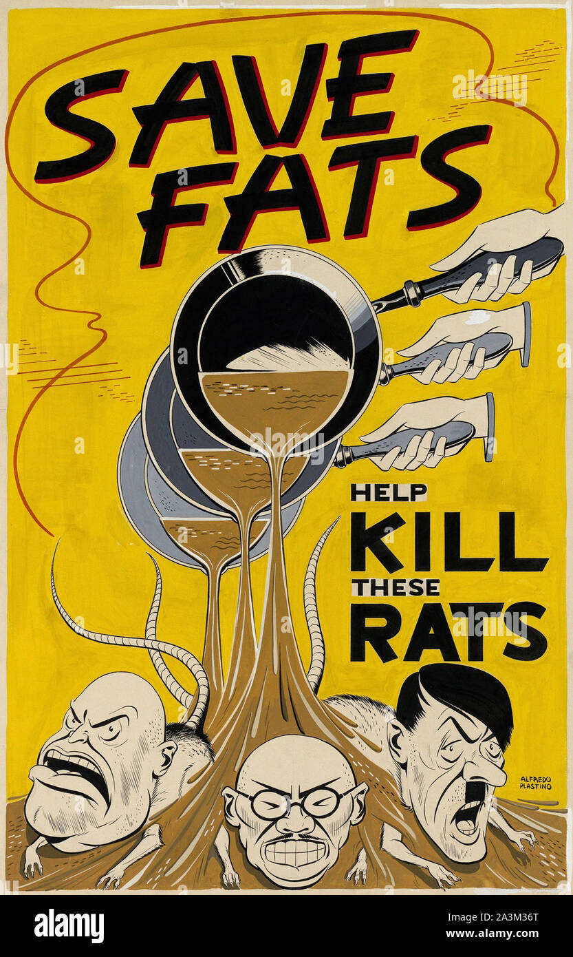 Speichern Sie Fette, helfen diese Ratten Töten - Vintage US-Propaganda Poster Stockfoto