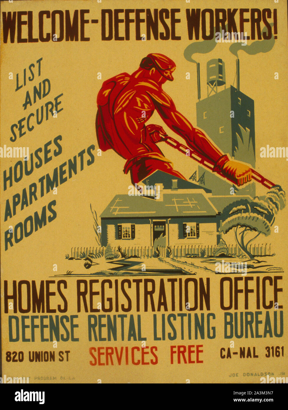 Zweiten Weltkrieges patriotische Poster USA Rekrutierung Zivilschutz Gehäuse-Work Progress Administration - Federal Art Project Stockfoto