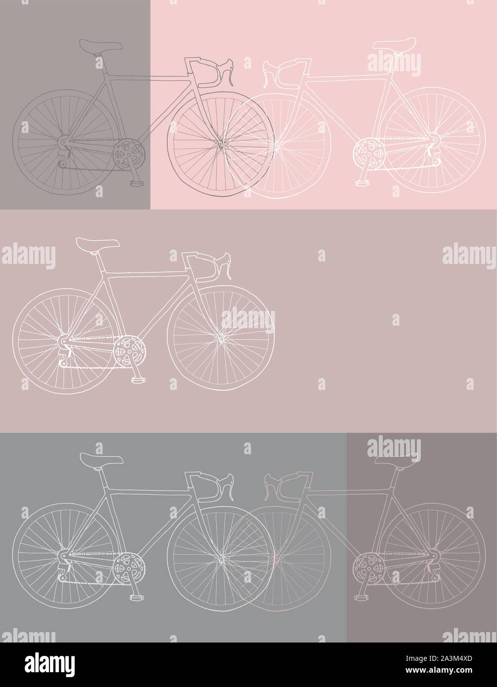 8,5 x 11, Hand gezeichnet Fahrrad Einladung/Danke/Ereignis vector Karte Abbildung: Vorlage in weiß, grau und rosa Farben Palette Stock Vektor