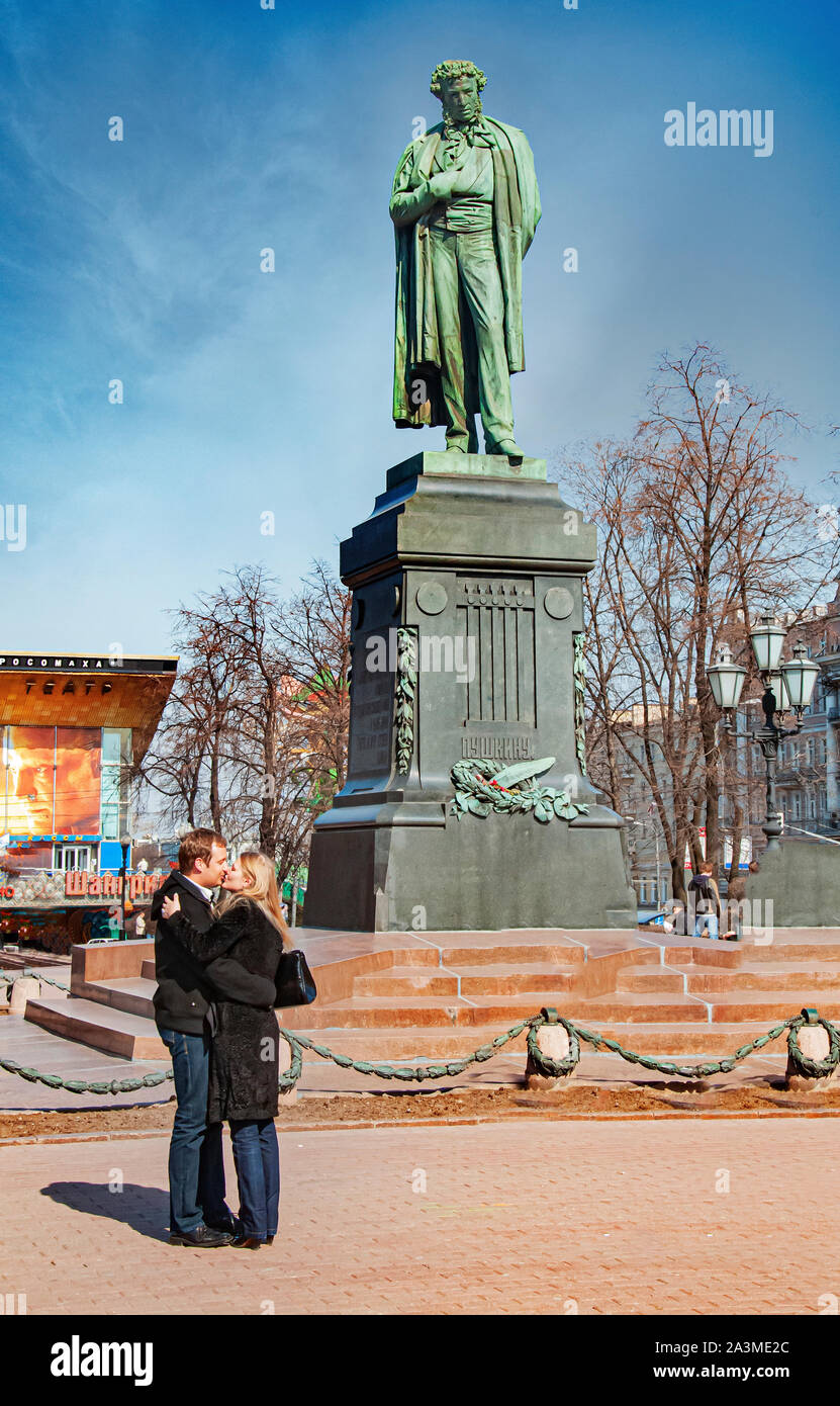 Die Statue von Alexander Puschkin, der berühmte russische Schriftsteller, Moskau, Russland. Stockfoto