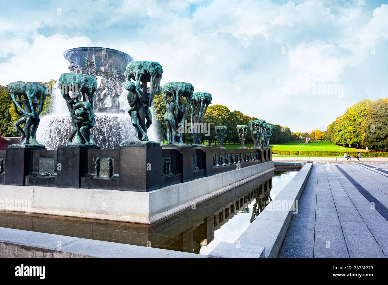Vigeland Skulpturenpark (Frogner Park), den großen grünen Bereich, in Oslo, Norwegen. Stockfoto