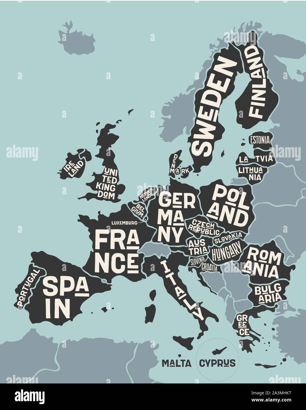 Die Europäische Union, Europa. Poster Karte der Europäischen Union Stock Vektor