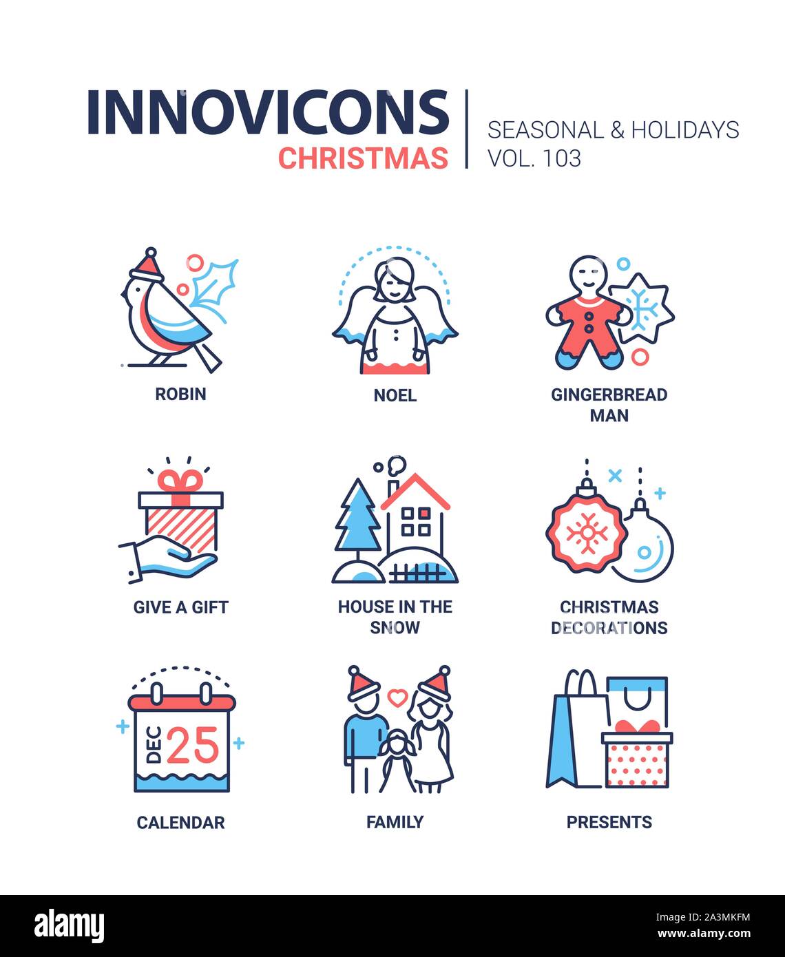 Weihnachten Symbole line design Stil Vector Icons einstellen Stock Vektor