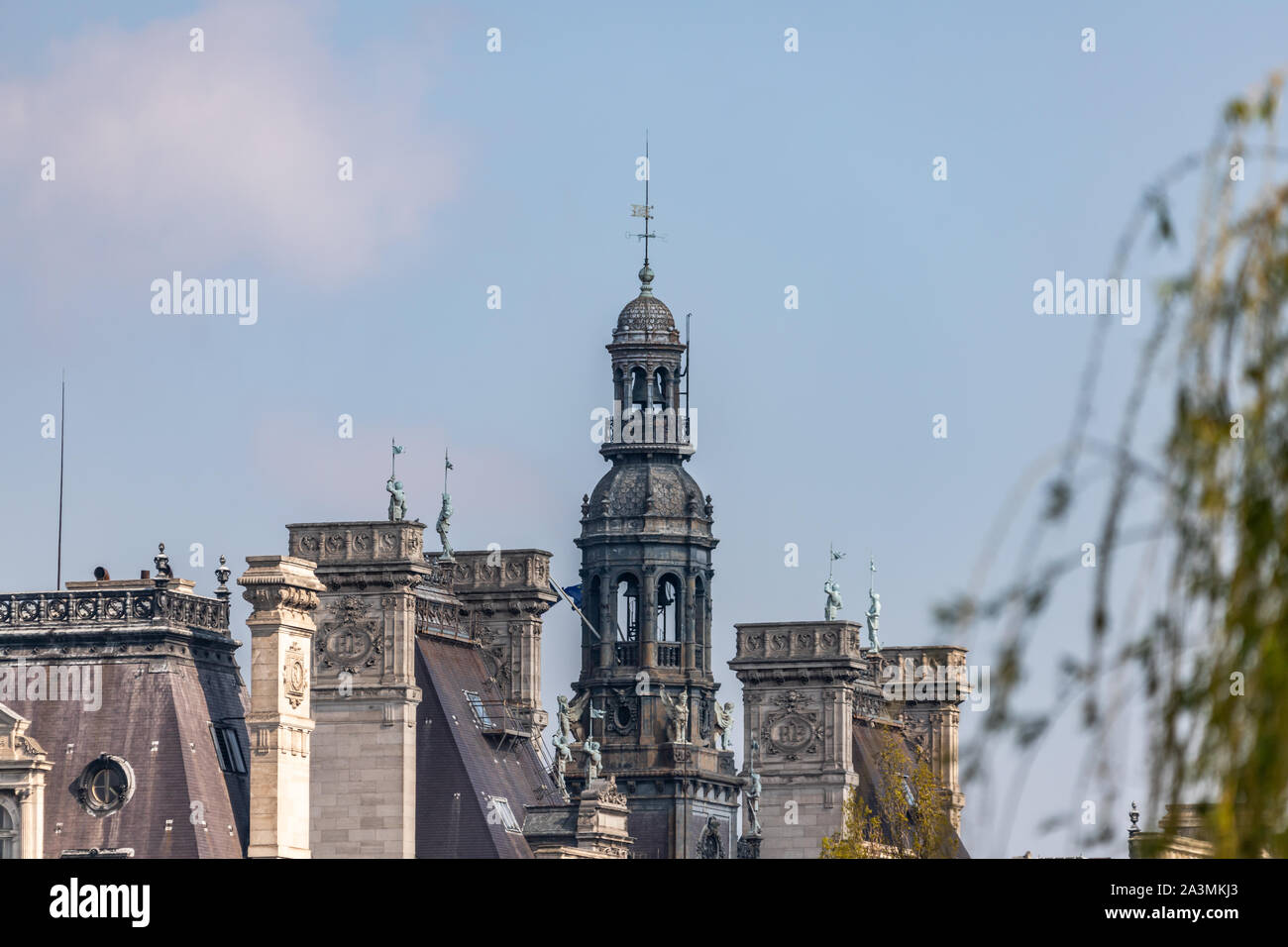Hotel de Ville Tower View in Paris, Frankreich Stockfoto