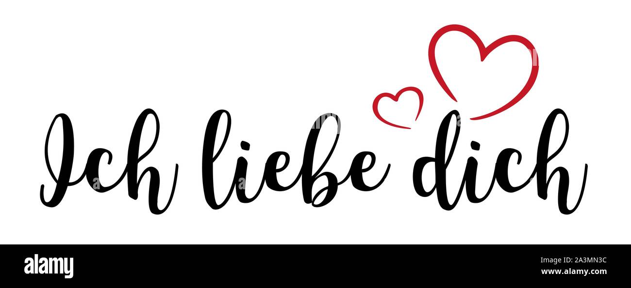 Ich liebe sie handschriftlich mit roten Herzen Stock Vektor