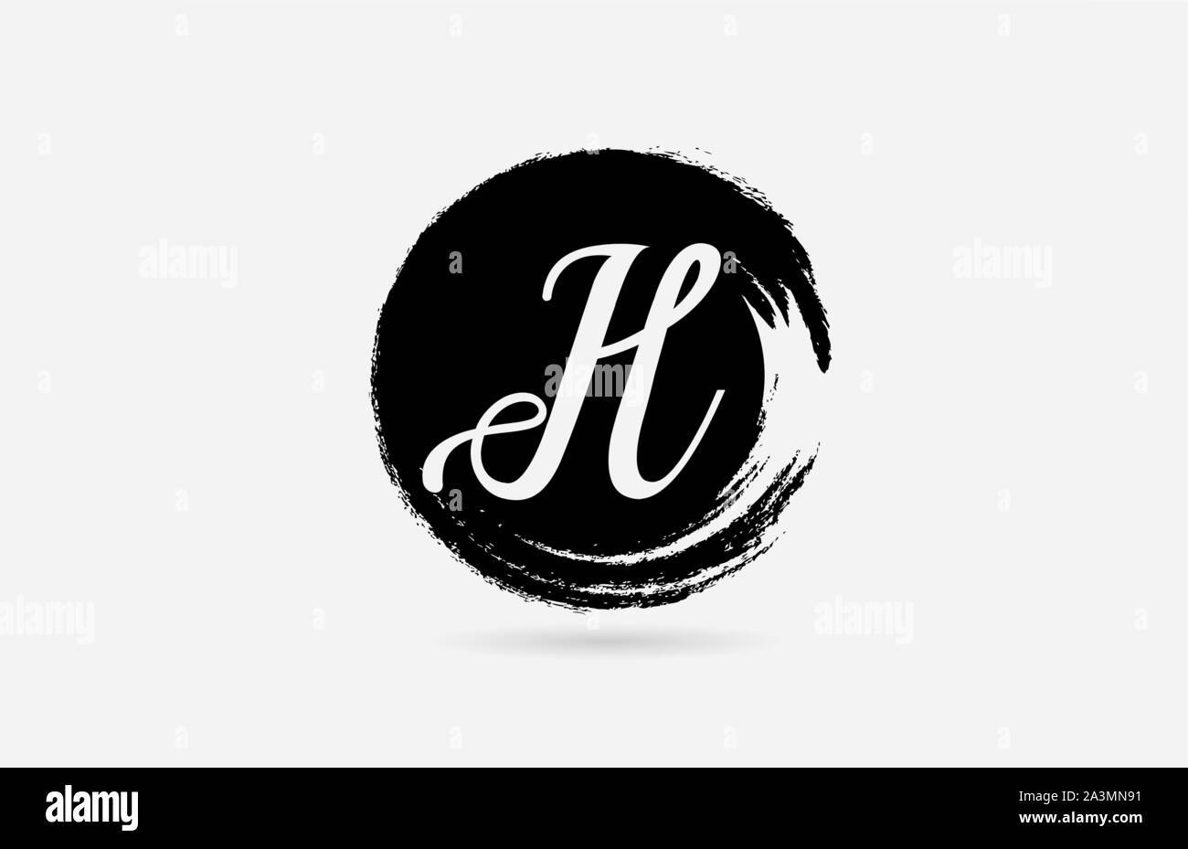 H handgeschriebenen Brief logo Alphabets auf grunge Kreis in Schwarz und Weiß für Icon Design. Für einen Schriftzug auf eine Firma oder Geschäft. Stock Vektor