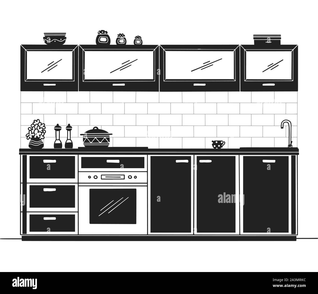 Hand gezeichnet Küchenmöbel. Vector Illustration in Skizze Stil Stock Vektor
