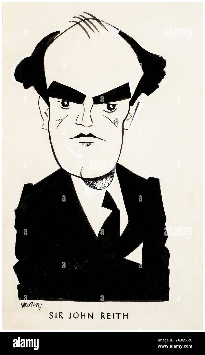 Britische, WW2, Illustrationen, Karikaturen, Sir John Reith, 1. Baron Reith, Herr Reith, Porträt Zeichnung, 1939-1946 Stockfoto