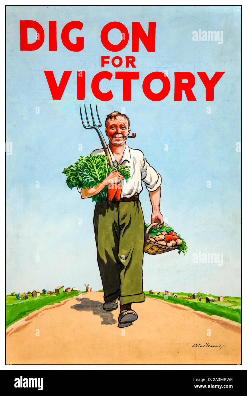 Britische, WW2, Lebensmittelproduktion, Grabung auf für Sieg, (Dig für den Sieg), Poster, 1939-1946 Stockfoto