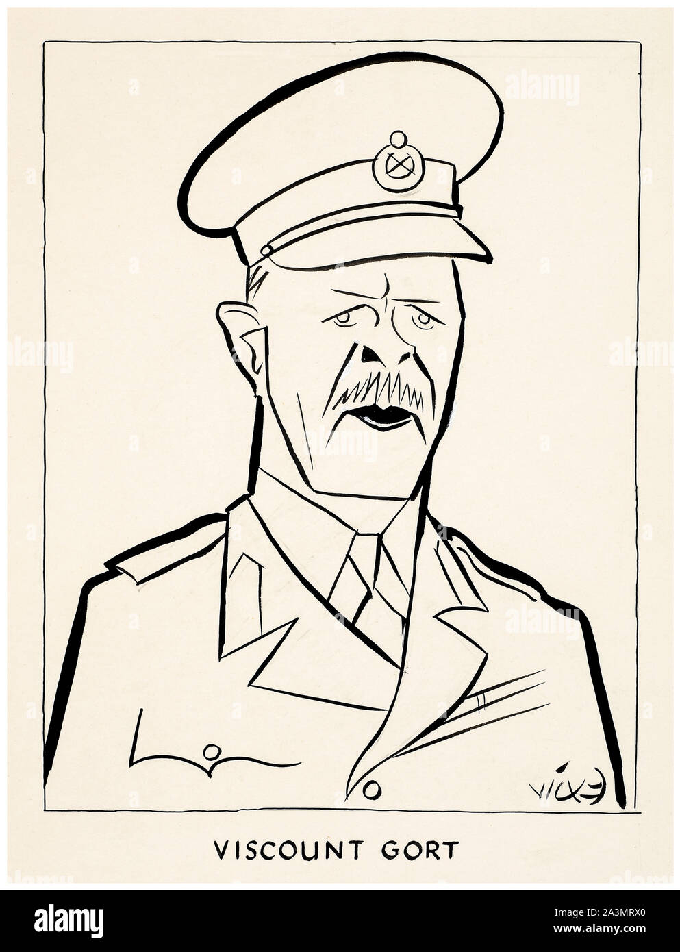 Britische, WW2, Illustrationen, Karikaturen, Feldmarschall, Viscount Gort, Porträt Zeichnung, 1939-1946 Stockfoto