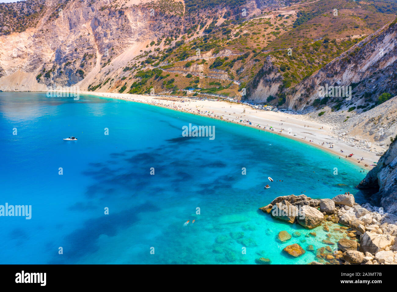 Berühmte Myrtos Beach in Kefalonia, Griechenland. Stockfoto