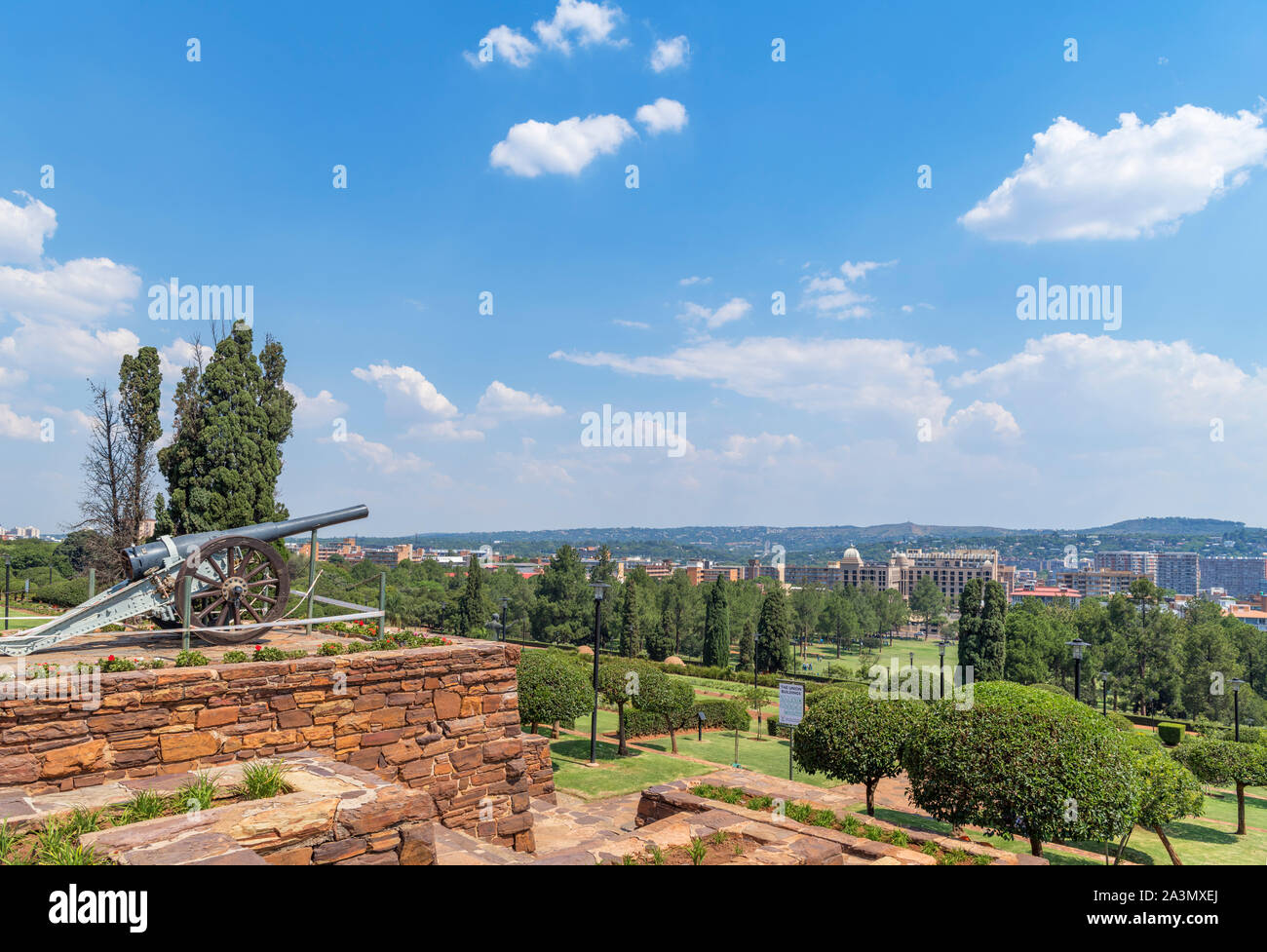 Blick von der Union Buildings auf die Innenstadt von Pretoria, Gauteng, Südafrika Stockfoto
