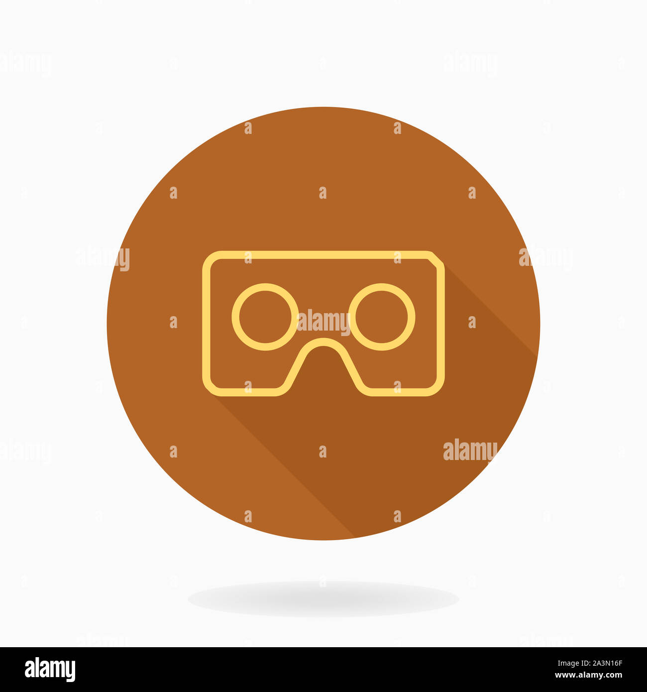 Fine Symbol mit goldenen VR-Logo im Kreis. Flache Bauform mit langen Schatten. Virtuelle Realität logo Stockfoto