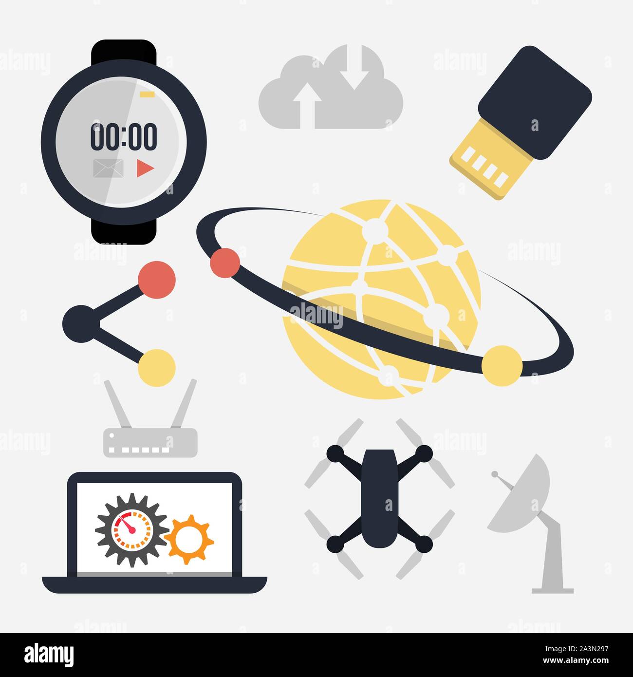 Abstract Vector Set aus bunten Flachbild Technologie und Hardware Symbole. Kreative Konzepte und Design für Mobile und Web Anwendungen Stock Vektor