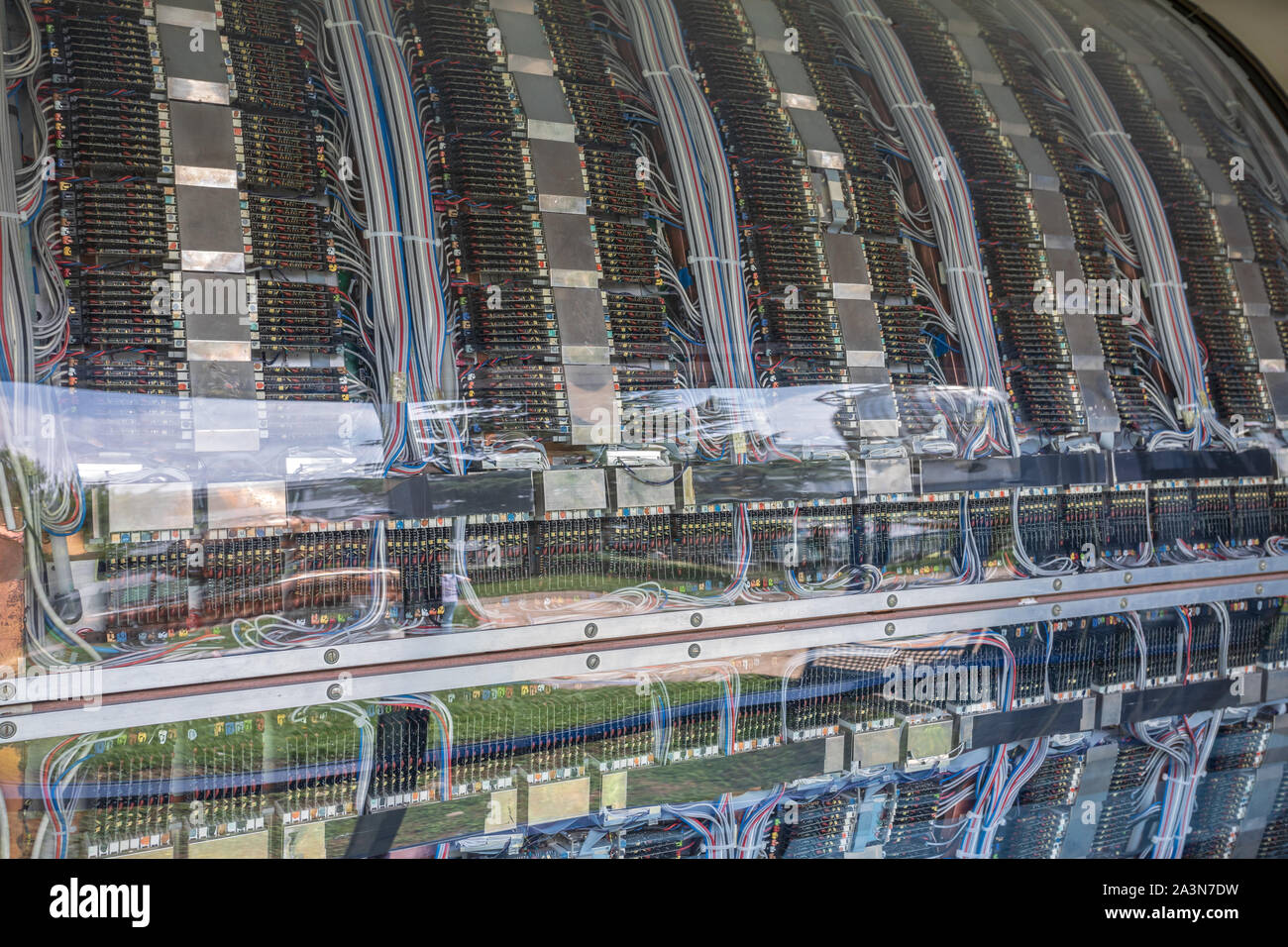 CERN, Genf, Schweiz. Elektronische Schaltungen und Drähte am Large Hadron Collider, LHC Stockfoto