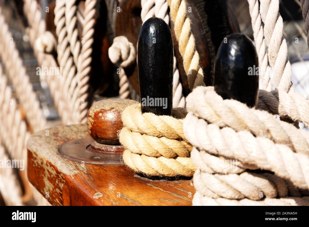 Rigging auf alten Segelschiff Stockfoto