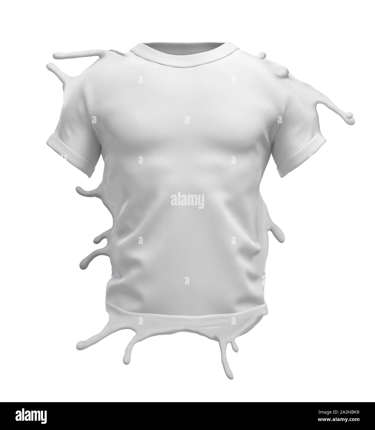 3D-Rendering des weißen T-Shirt mit Kanten schmelzen, auf weißem Hintergrund. Stockfoto