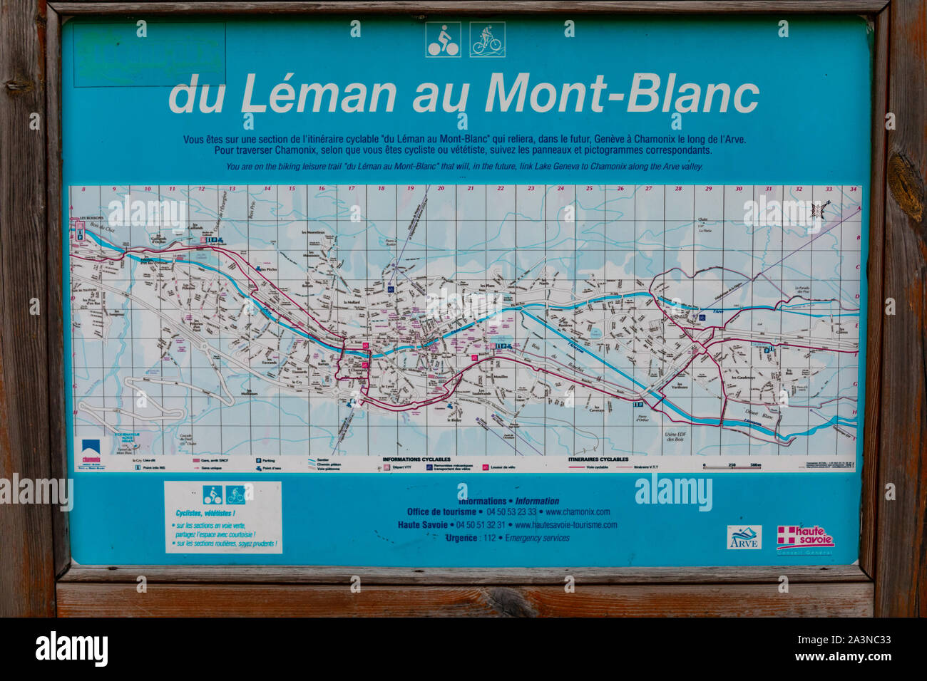 Touristische Karte von Léman Mont-Blanc Stockfoto
