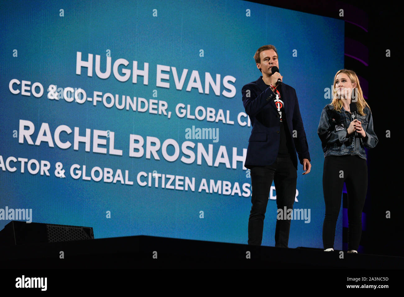 Globale Bürger Festival, Central Park, New York, USA - 28 Sep 2019 - Hugh Evans, Rachel Brosnahan Stockfoto