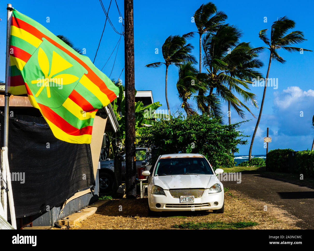 Kanaka Maoli Flag, Kapaa, Kauai, Hawaii, USA Stockfoto