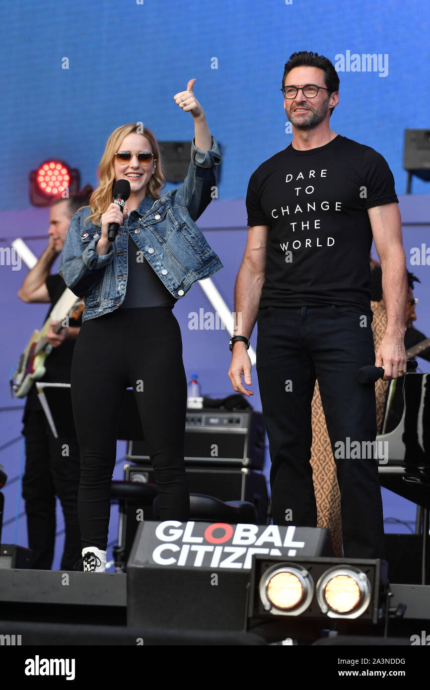 Globale Bürger Festival, Central Park, New York, USA - 28 Sep 2019 - Rachel Brosnahan und Hugh Jackman Stockfoto