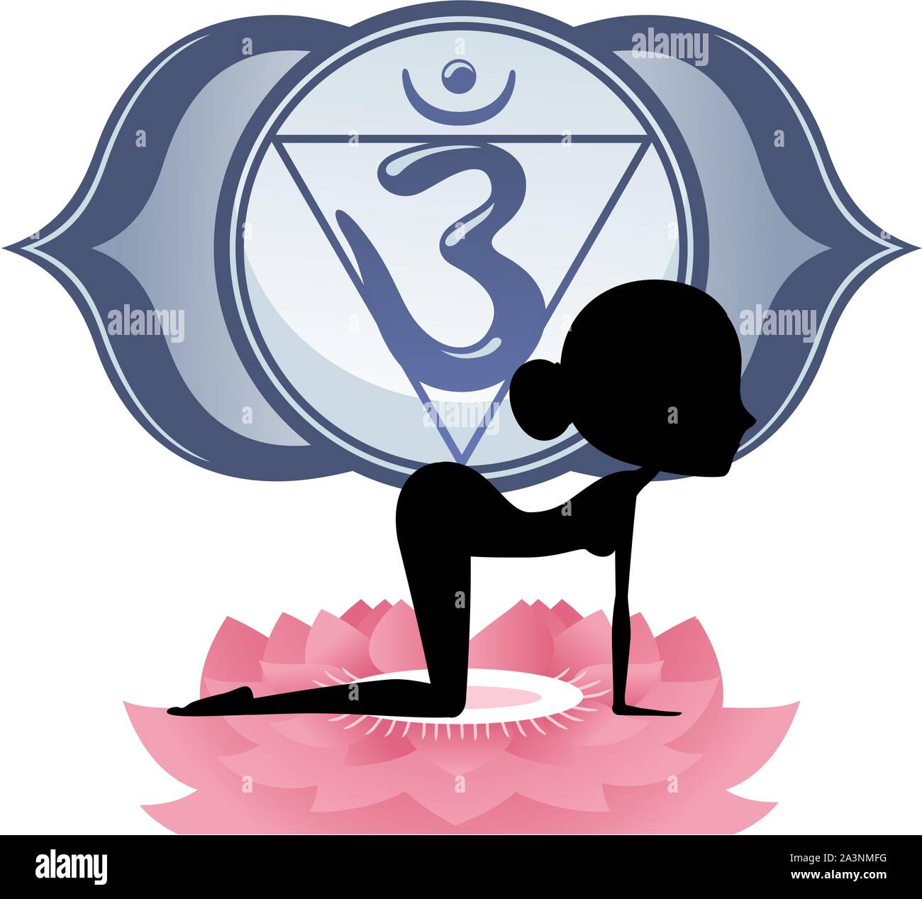 Meditation Yoga Asana auf Lotus mit blauen Om Chakra Mandala Stock Vektor