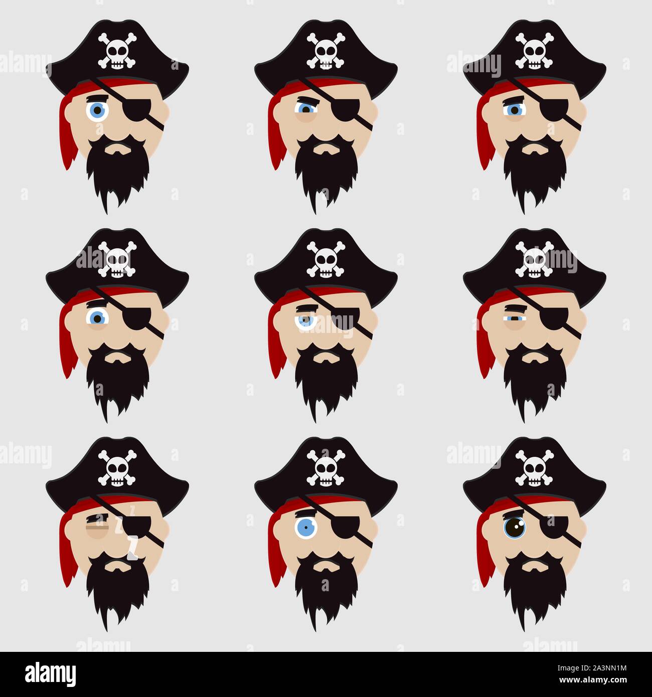 Satz von niedlichen Pirat Emoticons. Vector Illustration. Stock Vektor
