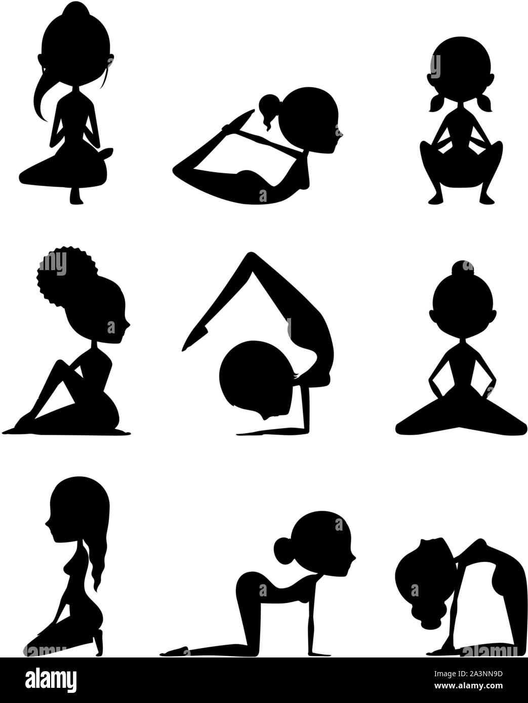Meditation Meditation Yoga Asanas schwarze Silhouette Vector Illustration. Stock Vektor