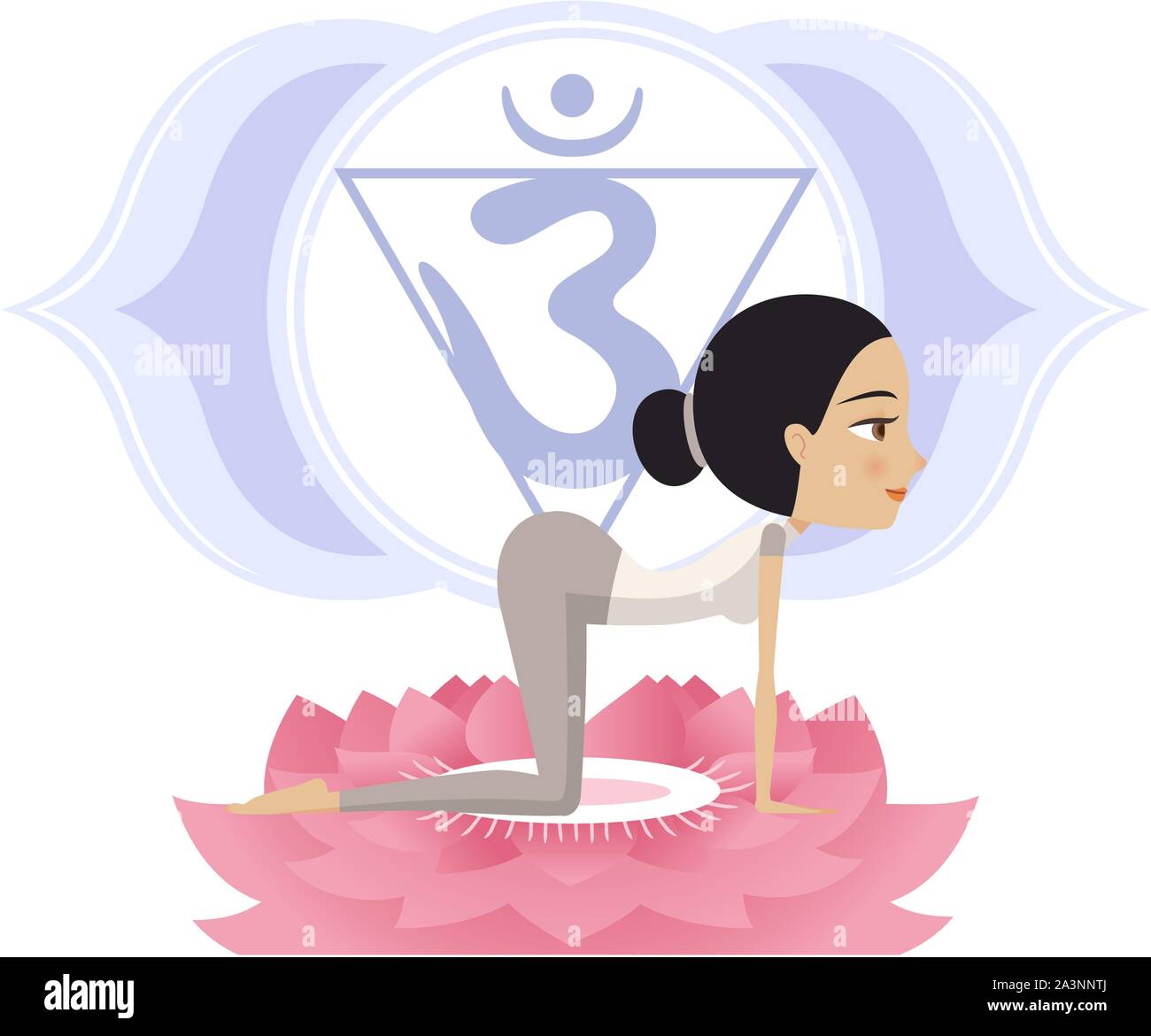 Yoga Asana Praxis Haltung auf einem Lotus mit Om Symbol in Mandala Vector Illustration. Stock Vektor