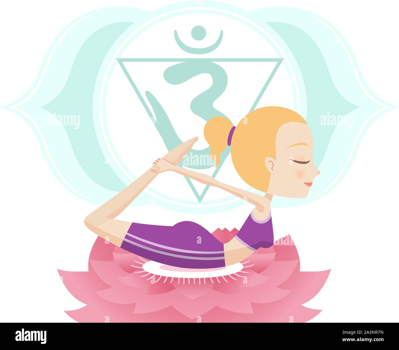 Dhanurasana Asana Yoga Körperhaltung mit Om Dreiecksymbol auf Lotus Vector Illustration. Stock Vektor