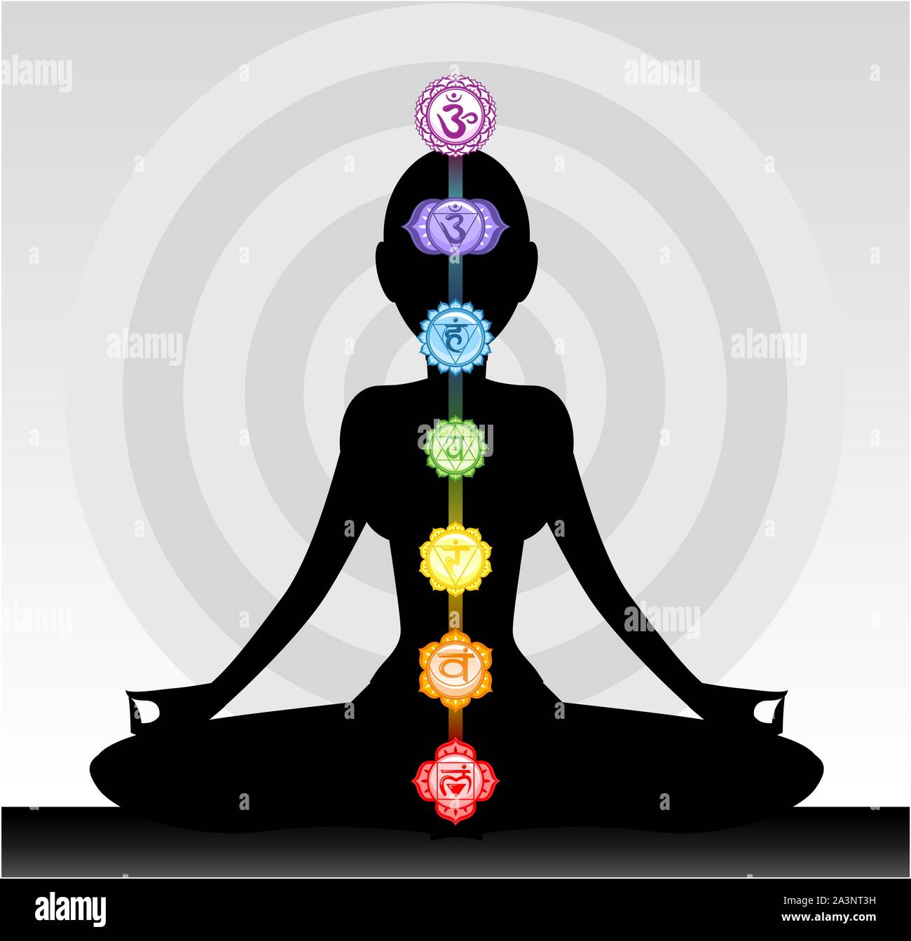 Yoga Frau Silhouette chakra Stock Vektor