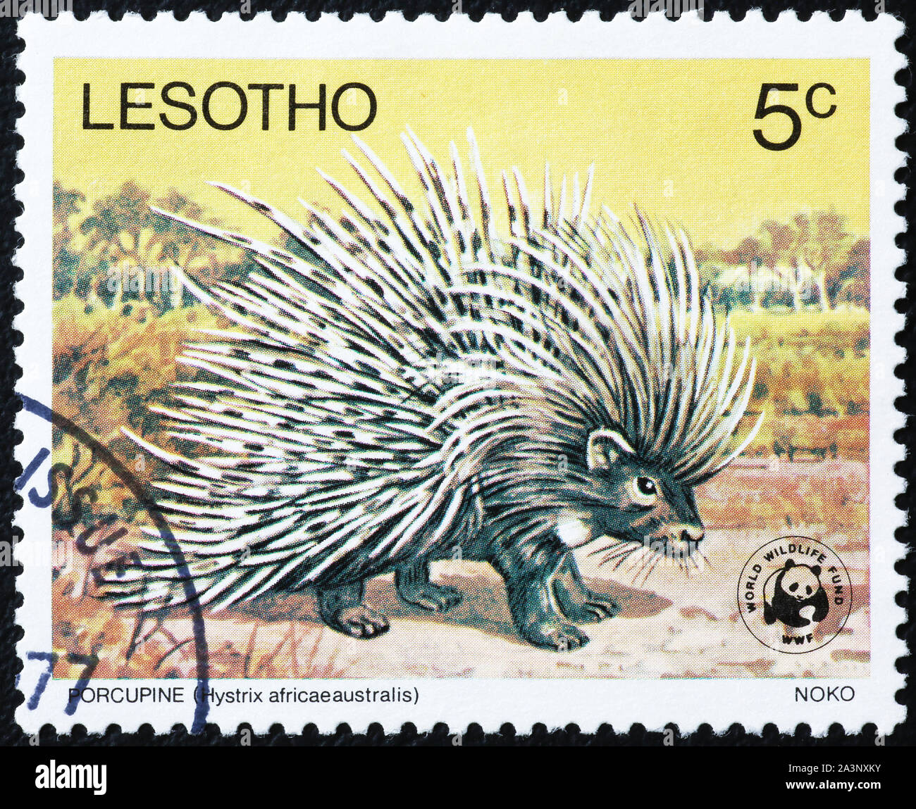 Krümmungsanalyse mit Stacheln Krümmungsanalyse mit Stacheln auf Briefmarke von Lesotho Stockfoto