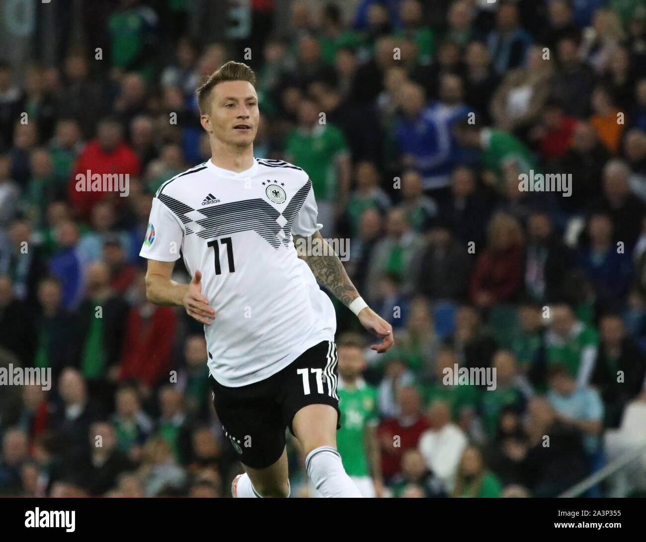 Nationale Fußball-Stadion im Windsor Park, Belfast, Nordirland. 09. September 2019. UEFA EURO 2020 Qualifikation - Gruppe C, Nordirland 0 Deutschland 2. Deutsche Fußball international Marco Reus (11.) Beim Spielen für Deutschland in Belfast, 2019. Stockfoto