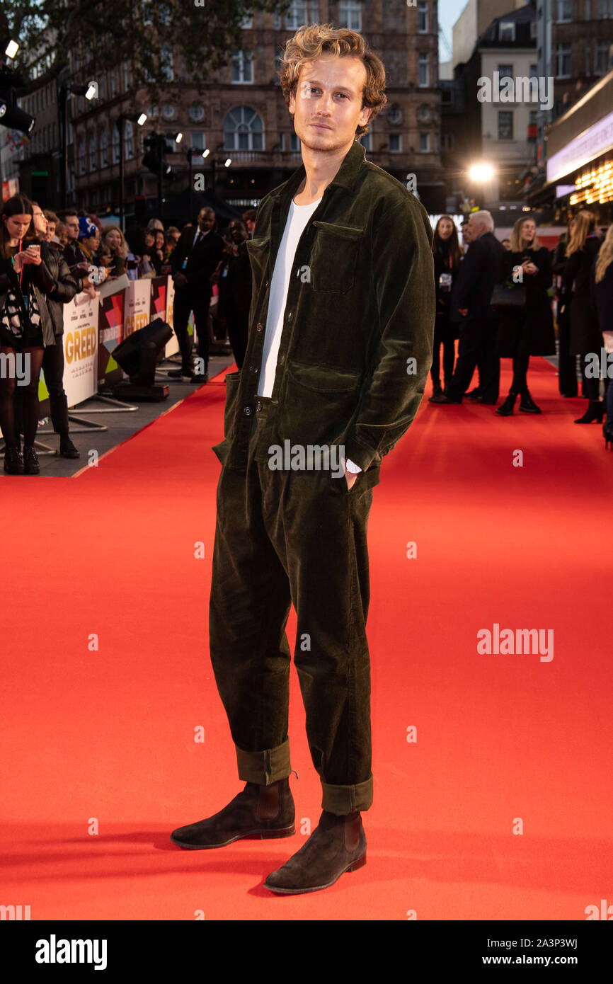 Matthäus Bentley an der Gier europäische Premiere im Rahmen der BFI London Film Festival 2019 im Odeon Luxe, Leicester Square in London statt. Stockfoto