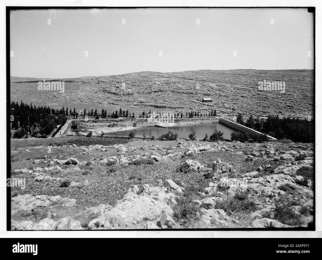 Salomos Pools & antiken Aquädukte. Die Zweite oder Mittlere Pool aus dem Süden. Stockfoto