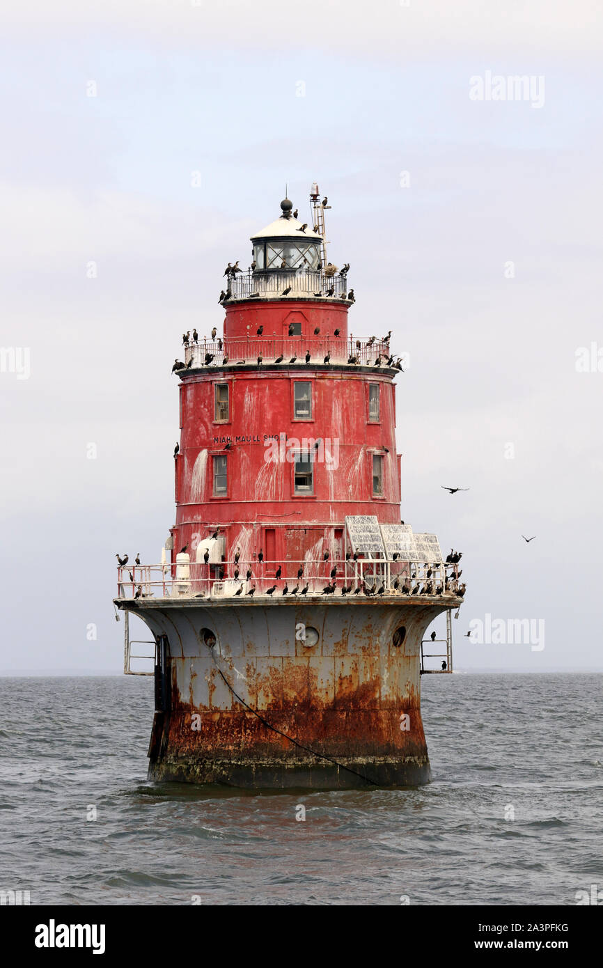 Die miah Maull Shoal Lightmarks der nördlichen Seite der Ship Channel in Delaware Bucht, die zu den Delaware River an der Atlantikküste, USA Stockfoto
