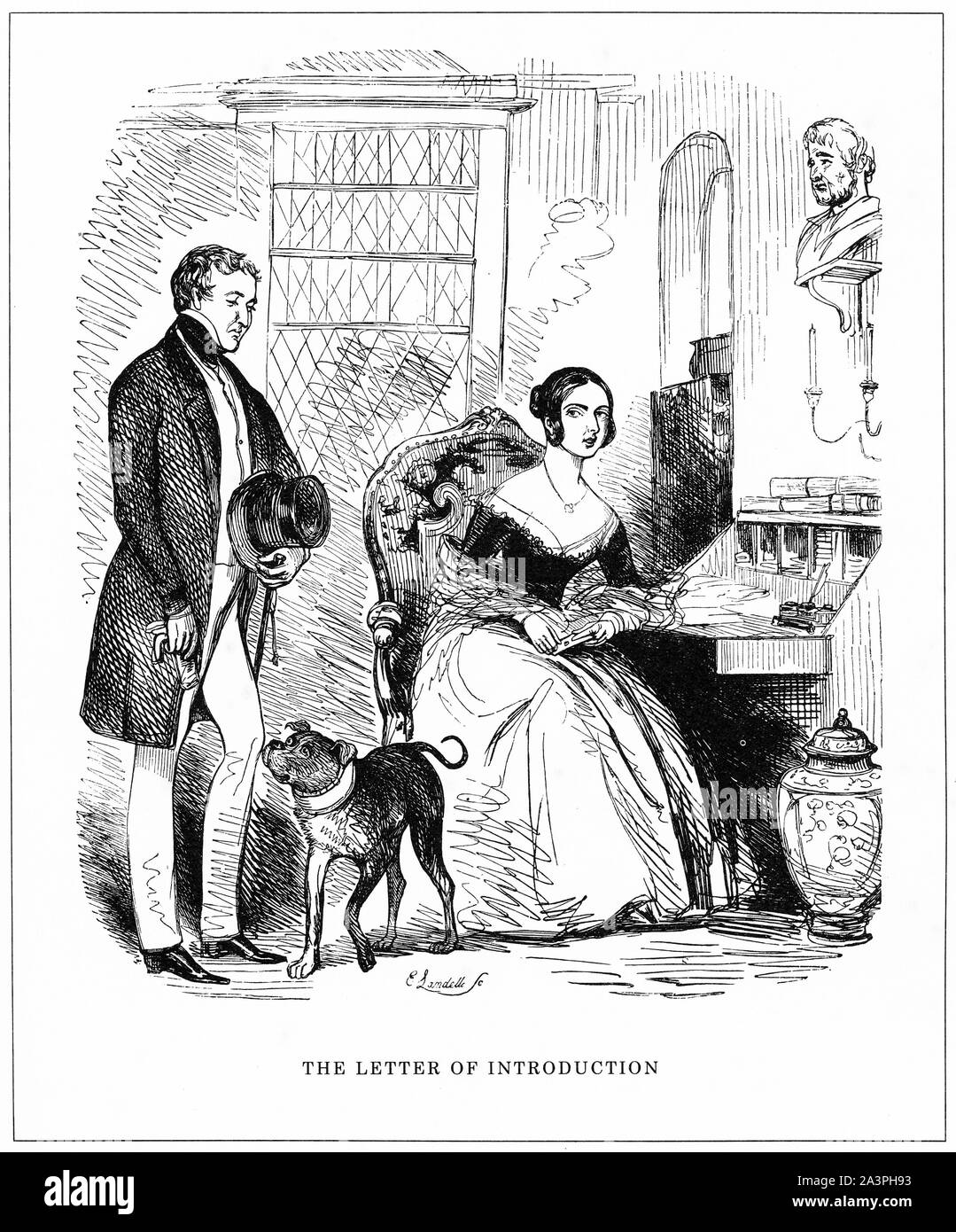 Gravur von Großbritanniens neuer Premierminister Minsiter, Sir Robert Peel, die junge Königin Victoria im Jahre 1841 eingeführt, so dass er seine neue Regierung bilden kann. Von Punch magazine. Stockfoto