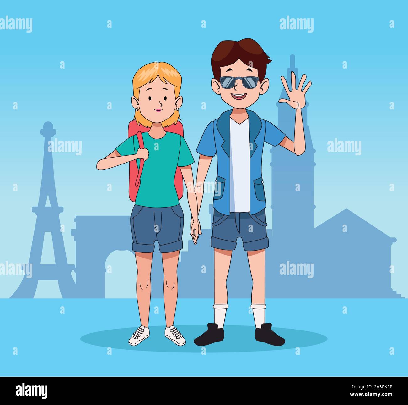 Cartoon Touristen und World Travel Design Stock Vektor