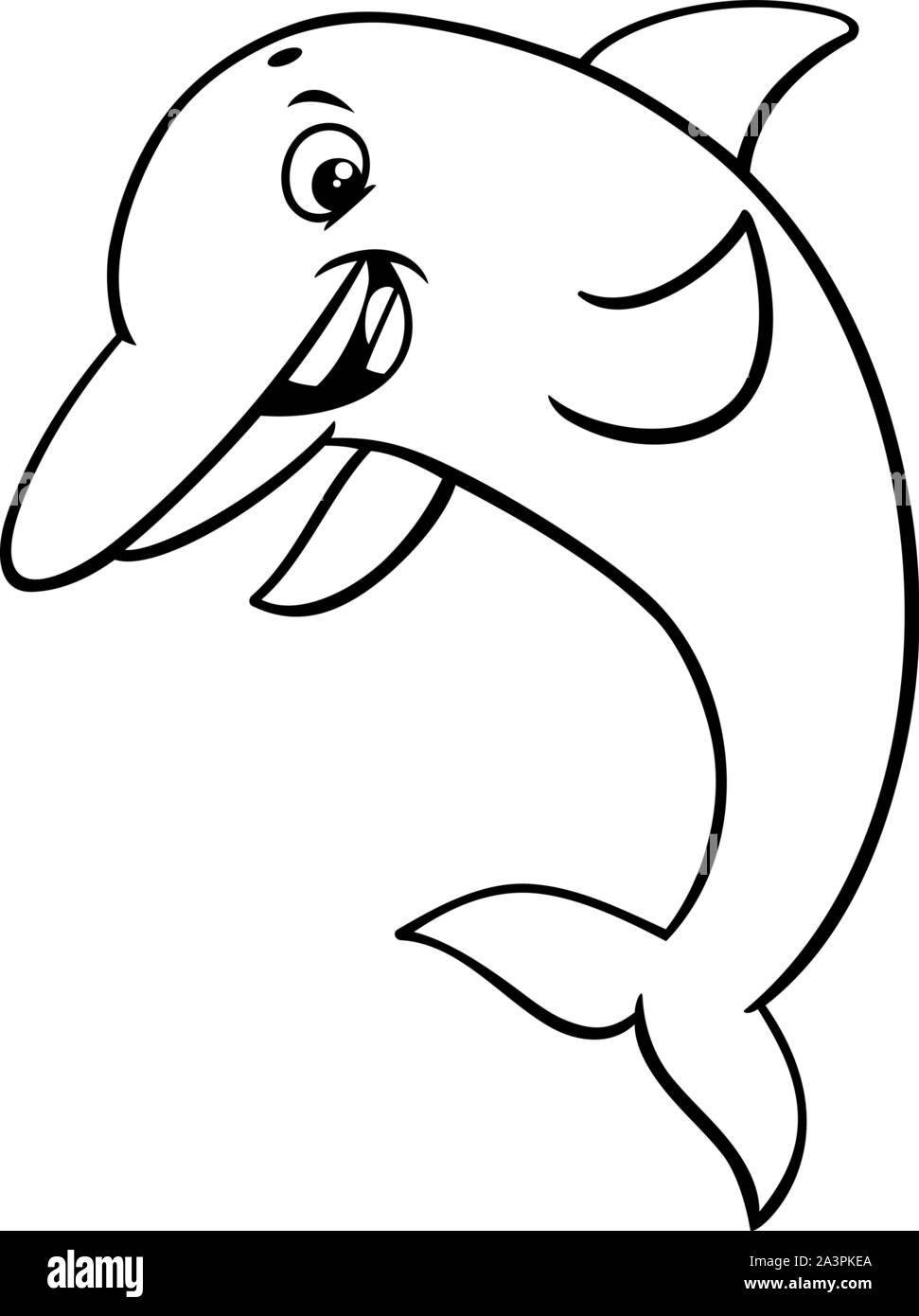 Schwarze und Weiße Cartoon Illustration von Dolphin Sea Life Tier Charakter Malbuch Seite Stock Vektor