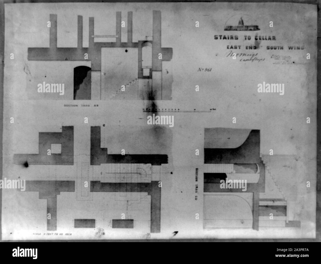 Treppen zum Keller, East End, Südflügel Stockfoto