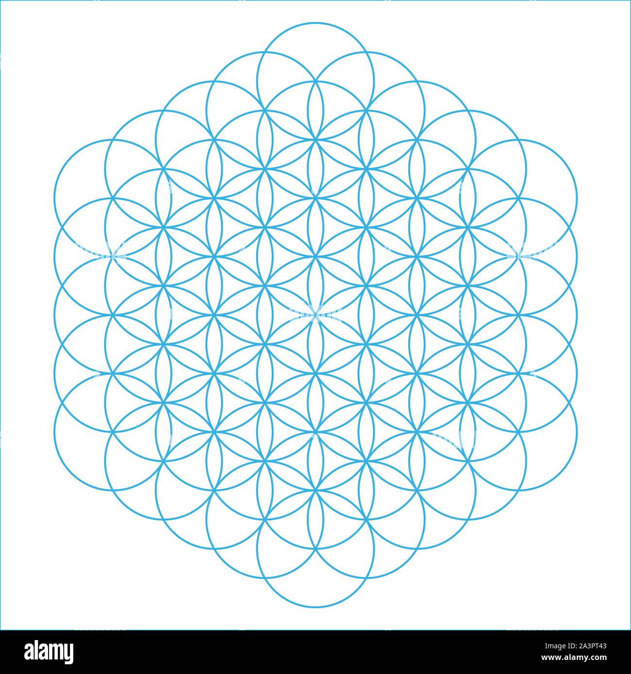 Blume des Lebens 61 Kreise - blaue Halschakra Stock Vektor