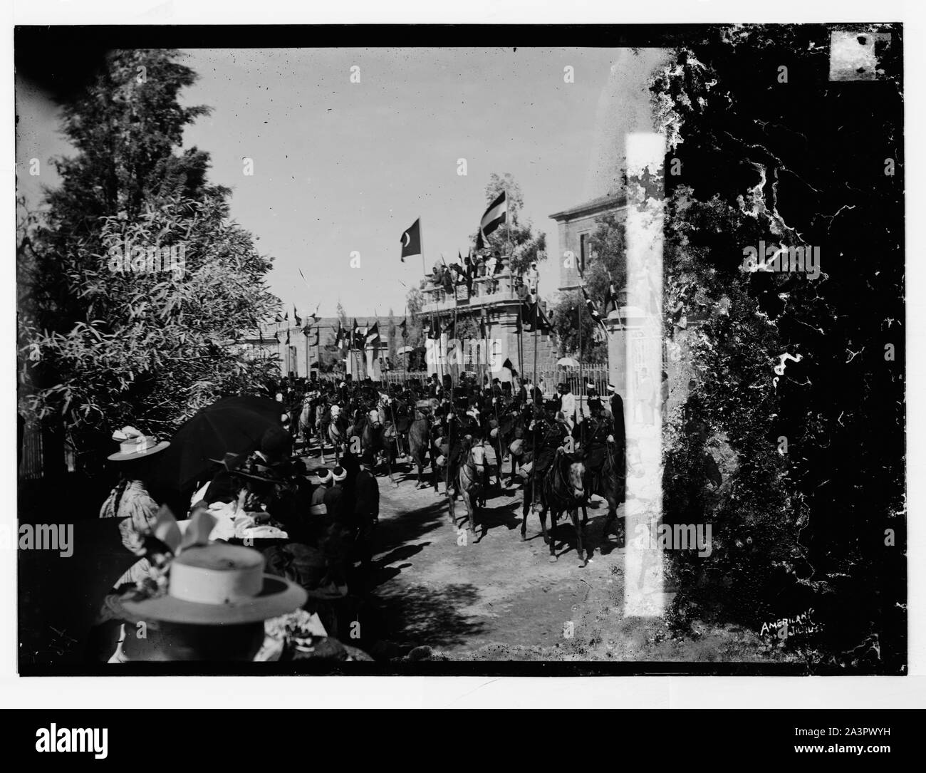 Besuch in Jerusalem von Wilhelm II. von Deutschland im Jahr 1898. Allgemeine Ansicht der Street Parade. Stockfoto