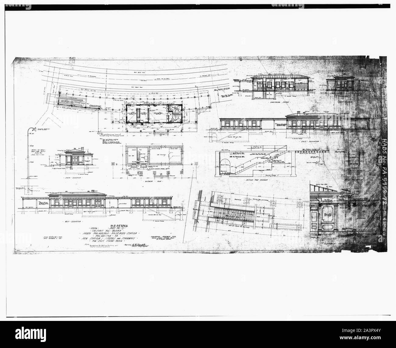 Dezember 1912 Detail Zeichnung der Chestnut Hill Line Tierheim Pläne für Germantown Junction (North Philadelphia) station Dies ist ein Bild von einem Ort oder Gebäude, im National Register der historischen Orte in den Vereinigten Staaten von Amerika aufgeführt ist. Ihre Referenznummer lautet 92000940 Stockfoto