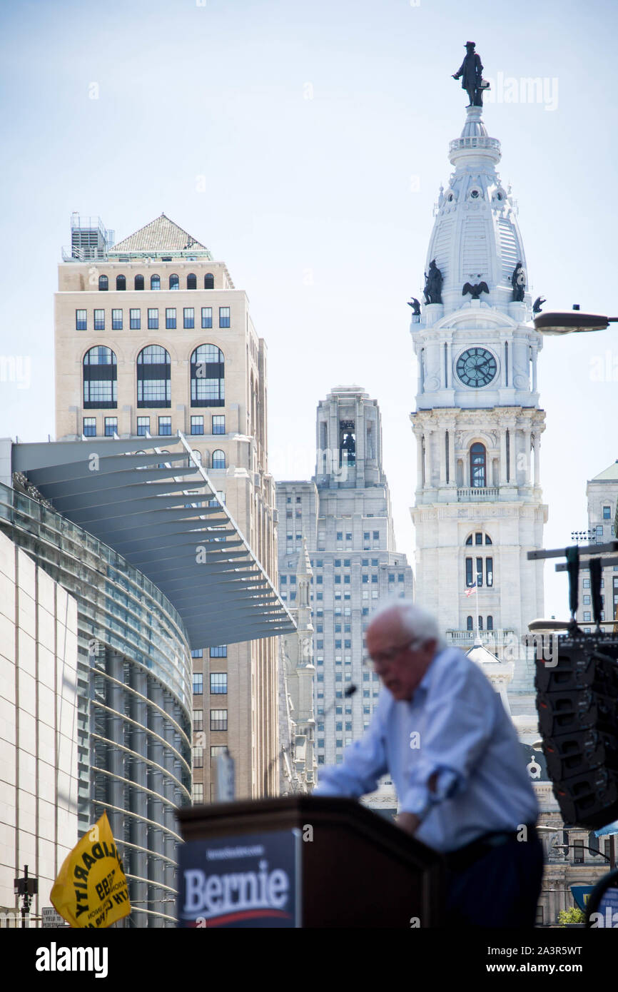 Philadelphia, Pennsylvania/USA - 15. Juli 2019: Senator Bernie Sanders spricht zur Unterstützung der Hahnemann Klinik, die in den Prozess der abgeschaltet wird, ist ab und an einen privaten Entwickler verkauft Stockfoto