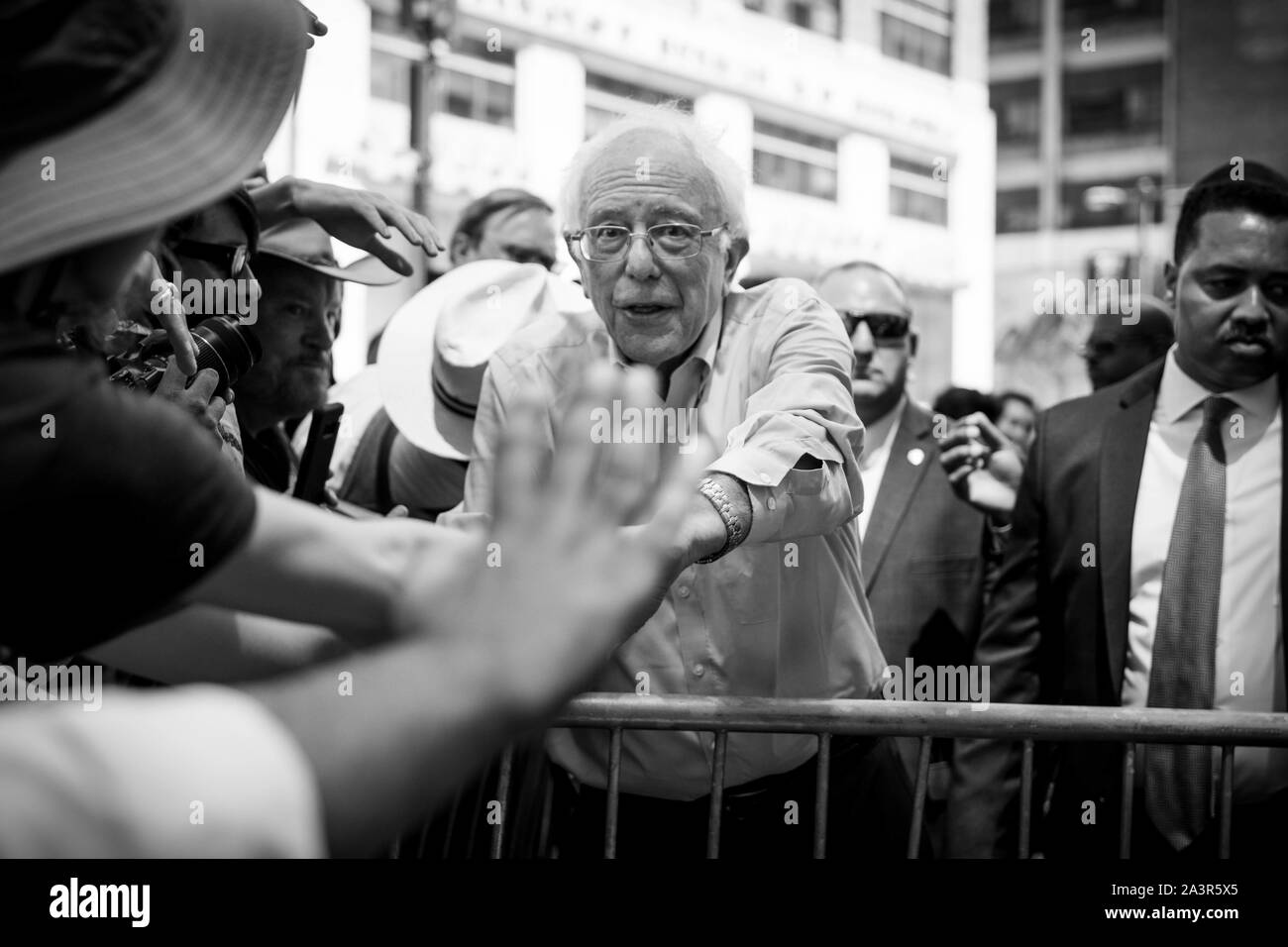 Philadelphia, Pennsylvania/USA - 15. Juli 2019: Senator Bernie Sanders spricht zur Unterstützung der Hahnemann Klinik, die in den Prozess der abgeschaltet wird, ist ab und an einen privaten Entwickler verkauft Stockfoto