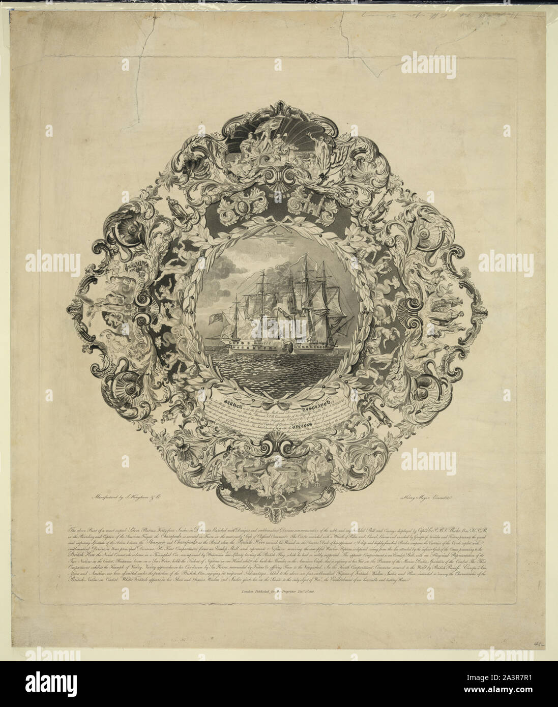 Mit der Galanterie, skill Struck und Entscheidung, dargestellt von Sir Philip Bowes Vere brach, Baronet, K.C.B. Commander seines Schiffes seiner Majestät, der Shannon, im Angriff, Boarden, und Erfassen der amerikanischen Fregatte, die Chesapeake... /Hergestellt von S. Hougham & Co. Henry Meyer execudit. Stockfoto