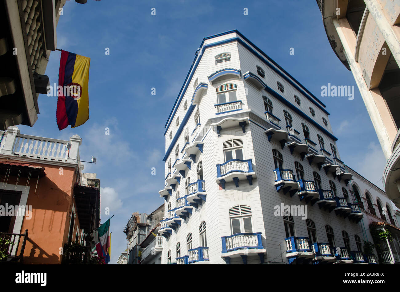 Gebäude von Cartagena de Indias in Kolumbien Stockfoto